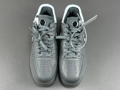 Nike Air Force 1 x Off-White custom grey sneaker with deconstructed design and zip tie

