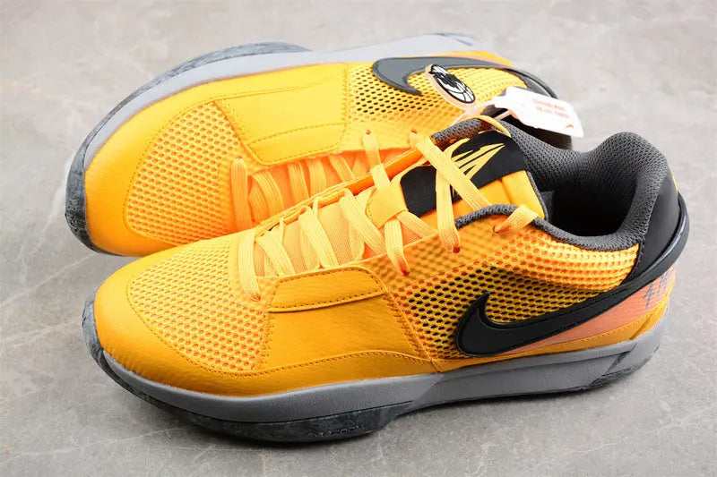 nike ja 1 x wet cement basketball shoes side view with urban grey textured colorway