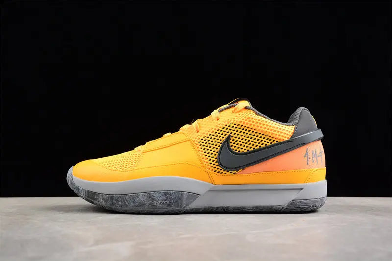 nike ja 1 x wet cement basketball shoes side view with urban grey textured colorway