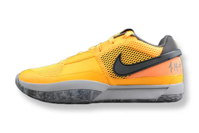 nike ja 1 x wet cement basketball shoes side view with urban grey textured colorway