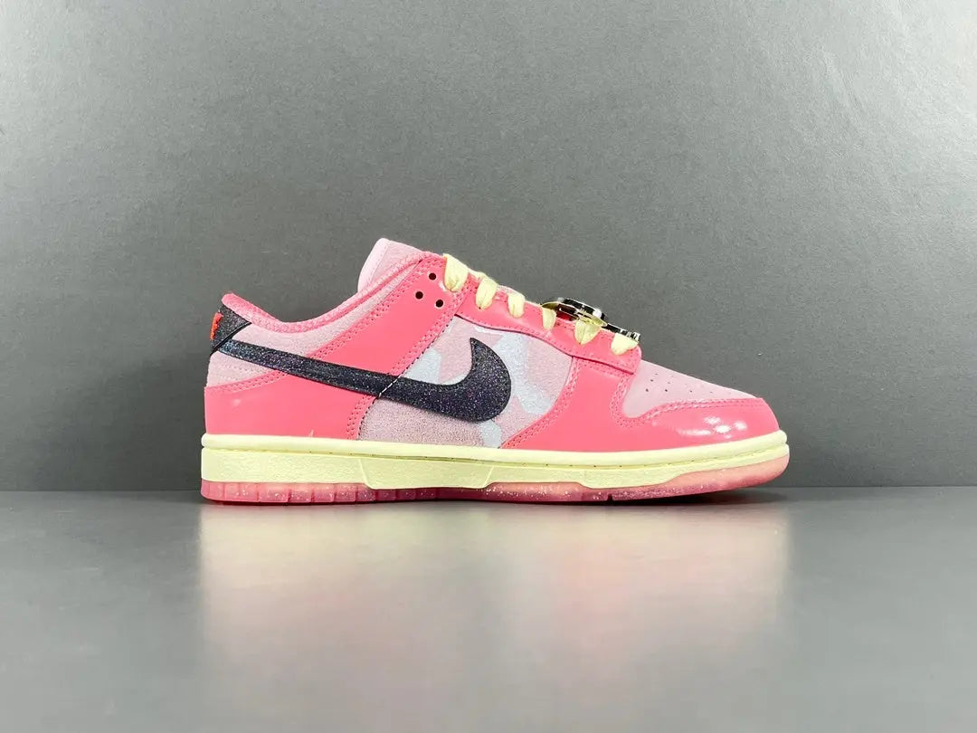 Nike Dunk x Barbie low top sneaker hot pink white side view