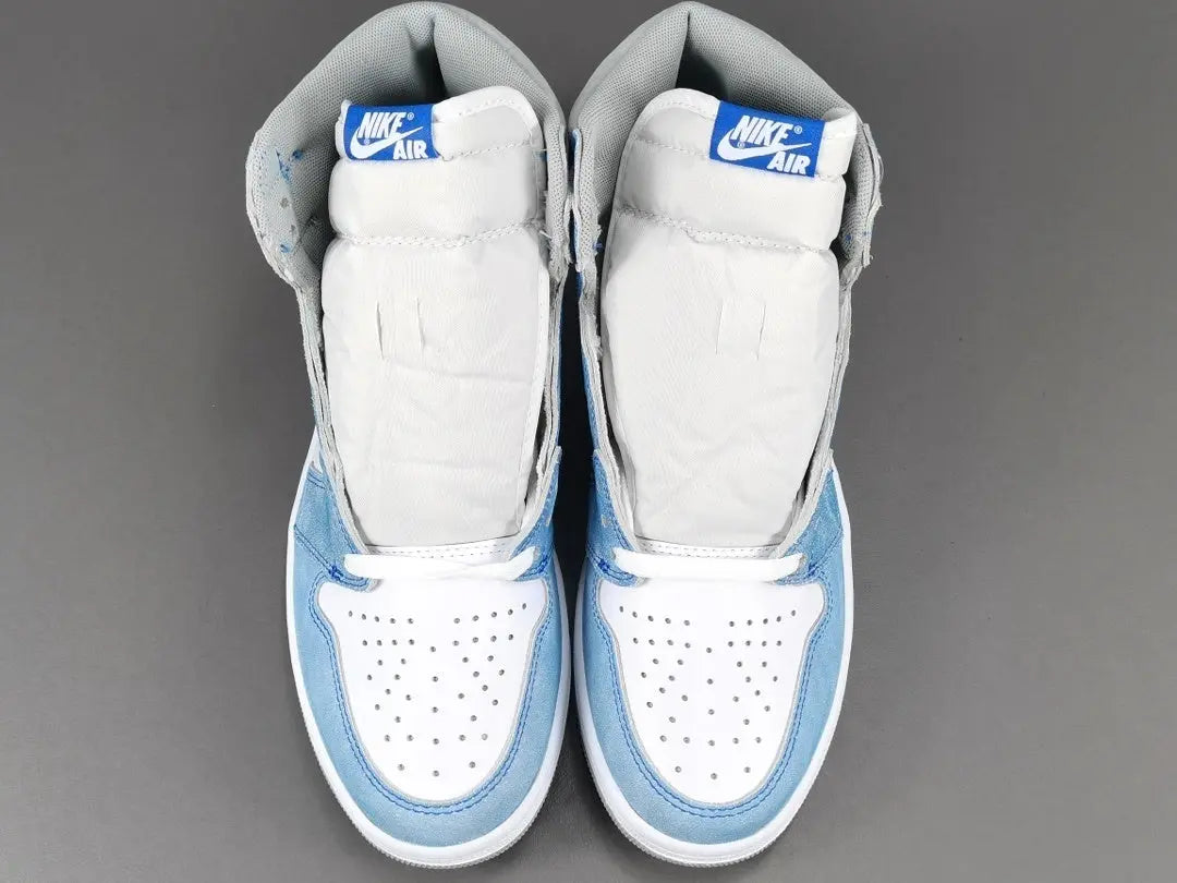 Air Jordan 1 High OG Hyper Royal side view blue suede grey Swoosh sneaker