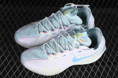 Nike Air Zoom GT Cut 3 White Aquarius Blue basketball shoes front view performance sneakers