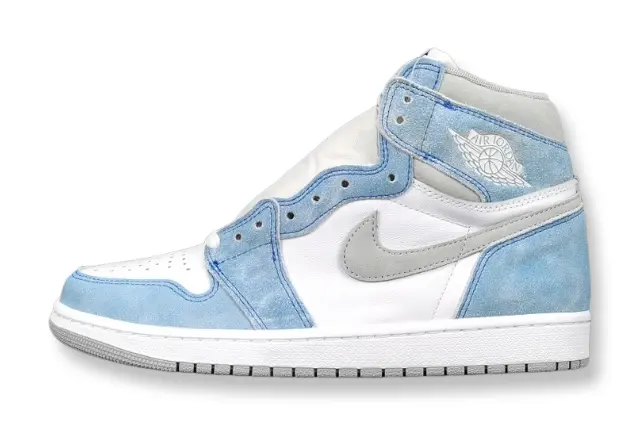 Air Jordan 1 High OG Hyper Royal side view blue suede grey Swoosh sneaker