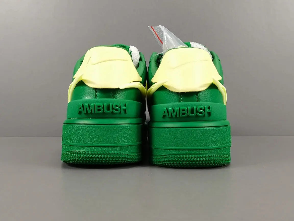 Nike Air Force 1 x AMBUSH Pine Green sneaker with oversized Swoosh design
