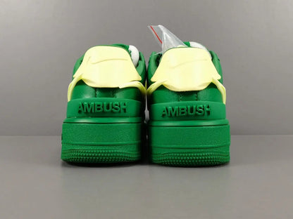 Nike Air Force 1 x AMBUSH Pine Green sneaker with oversized Swoosh design
