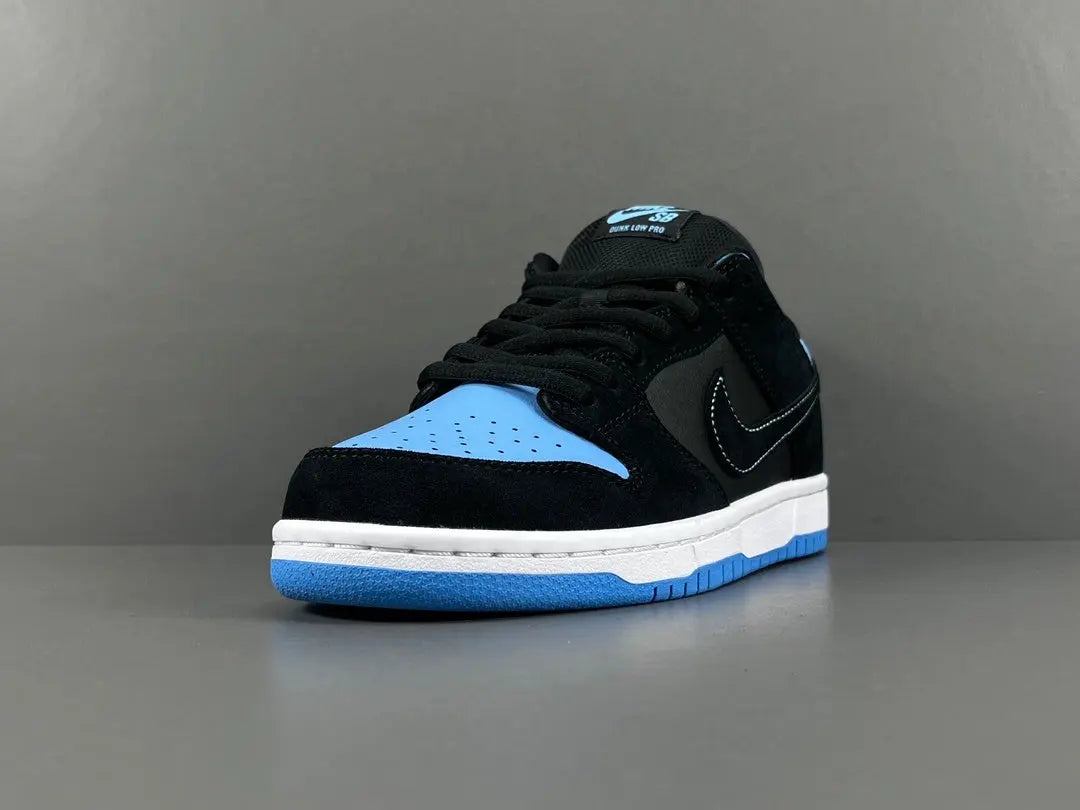 Nike SB Dunk Low Black University Blue sneaker premium leather suede limited edition skateboarding streetwear shoe
