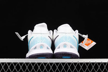 Nike Kyrie 4 Low White Laser Blue basketball shoes – low-top sneakers with crisp white and laser blue accents, Zoom Air cushioning, and court performance