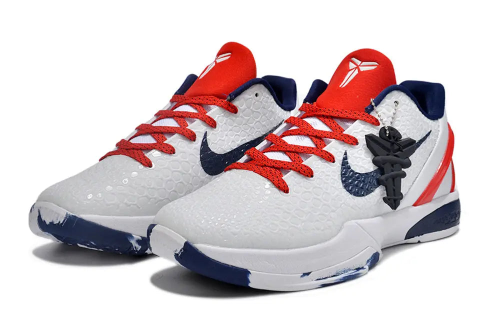 Nike Kobe 6 Protro Team USA PE basketball shoes in patriotic colors.
