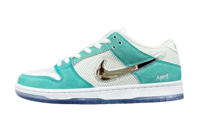 Nike SB Dunk April Skateboards white chrome swoosh low top sneaker
