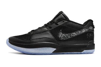 nike ja 1 x swarovski midnight basketball shoes side view with sparkling accents and dark midnight colorway