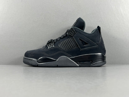 Air Jordan 4 Black Cat sneakers in all-black suede, retro basketball shoes