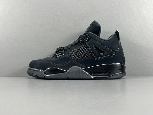 Air Jordan 4 Black Cat sneakers in all-black suede, retro basketball shoes
