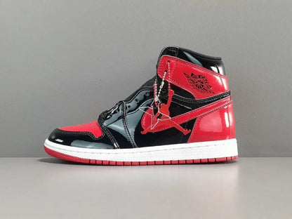 Jordan 1 Retro High Patent Bred black red patent leather sneaker
