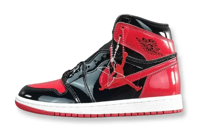 Jordan 1 Retro High Patent Bred black red patent leather sneaker
