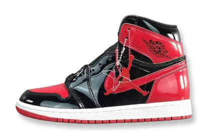 Jordan 1 Retro High Patent Bred black red patent leather sneaker
