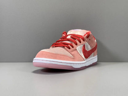 Nike SB Dunk Low Strangelove Skateboards pink velvet sneaker with heart embroidery limited edition Valentine’s Day collaboration