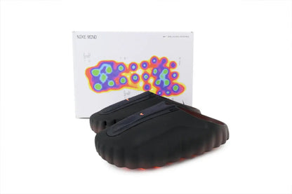 Nike Mind 001 FlyKnit Slide Bronze Eclipse Total Orange top view FlyKnit strap footbed layout
