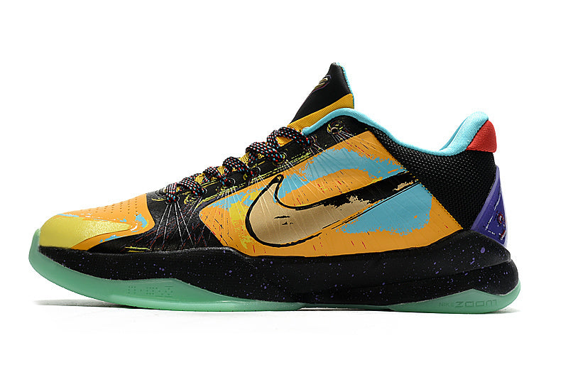 Nike Kobe 5 Prelude Finals MVP basketball shoes with multicolor artistic design
