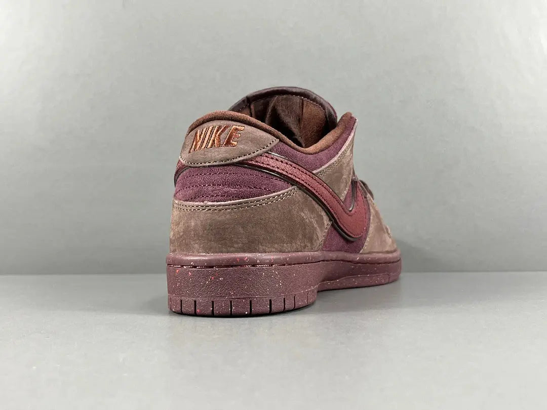 Nike SB Dunk City of Love Burgundy Crush sneakers side view premium burgundy suede