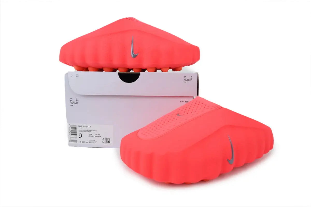 Nike Mind 001 Slide Solar Red on feet streetwear styling bold red Nike slides everyday casual comfort sandals