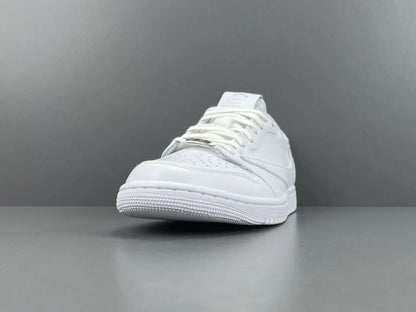 Air Jordan 1 Low Travis Scott White side view reverse Swoosh leather sneaker