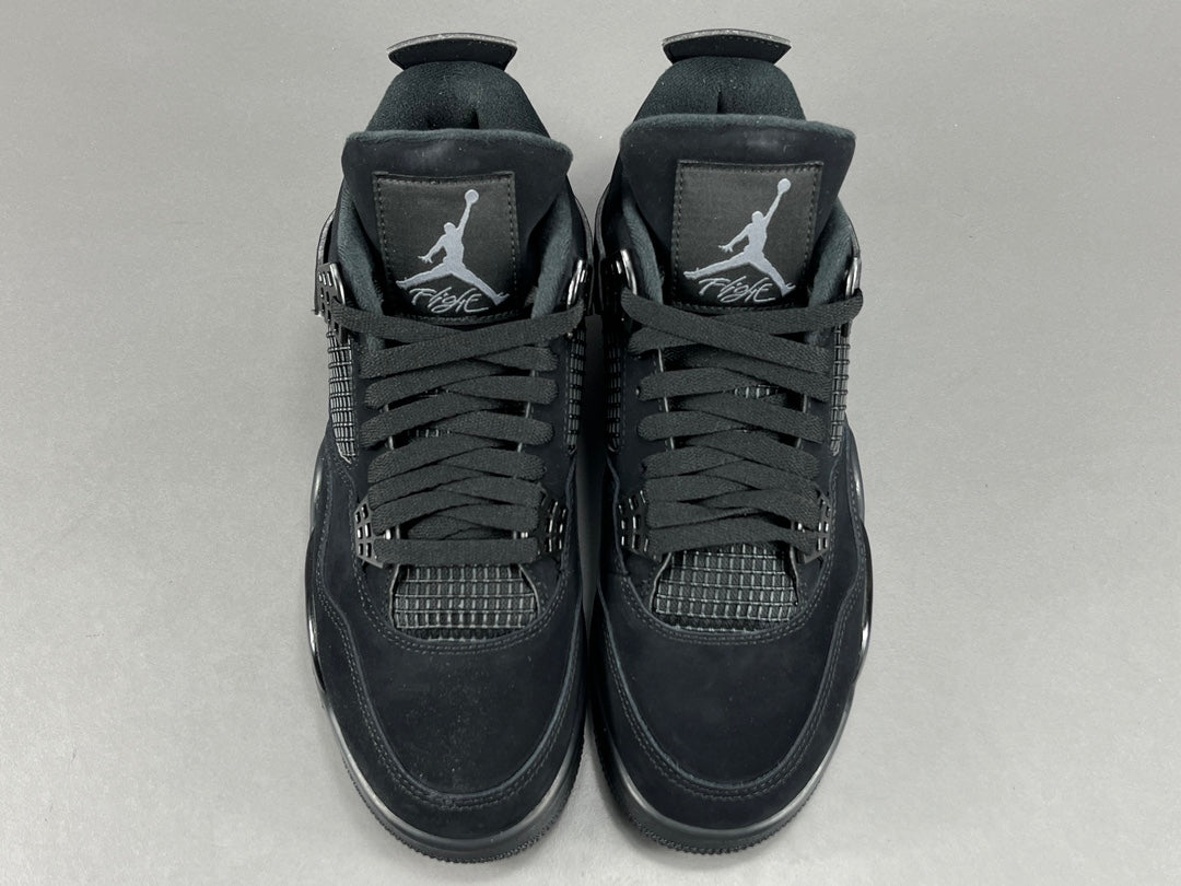 Air Jordan 4 Black Cat sneakers in all-black suede, retro basketball shoes