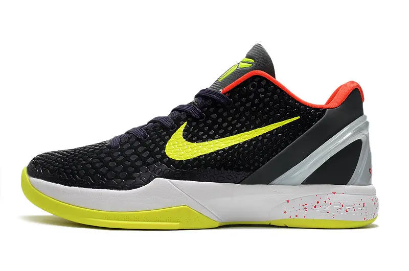 Nike Kobe 6 Supreme Chaos sneakers with bold yellow and purple low-top design.
