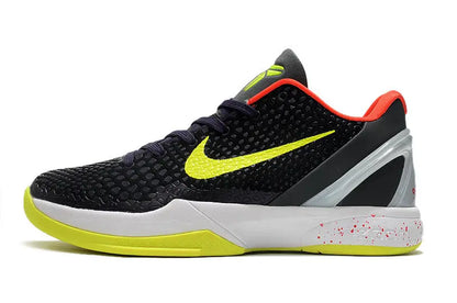 Nike Kobe 6 Supreme Chaos sneakers with bold yellow and purple low-top design.
