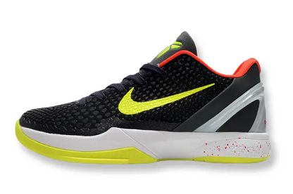 Nike Kobe 6 Supreme Chaos sneakers with bold yellow and purple low-top design.
