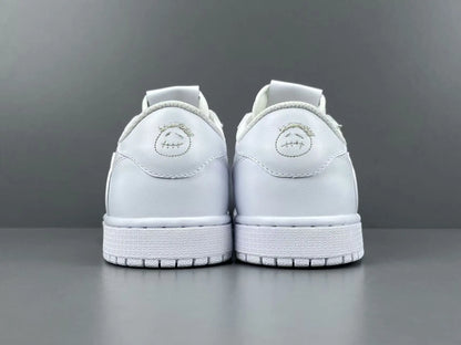 Air Jordan 1 Low Travis Scott White side view reverse Swoosh leather sneaker