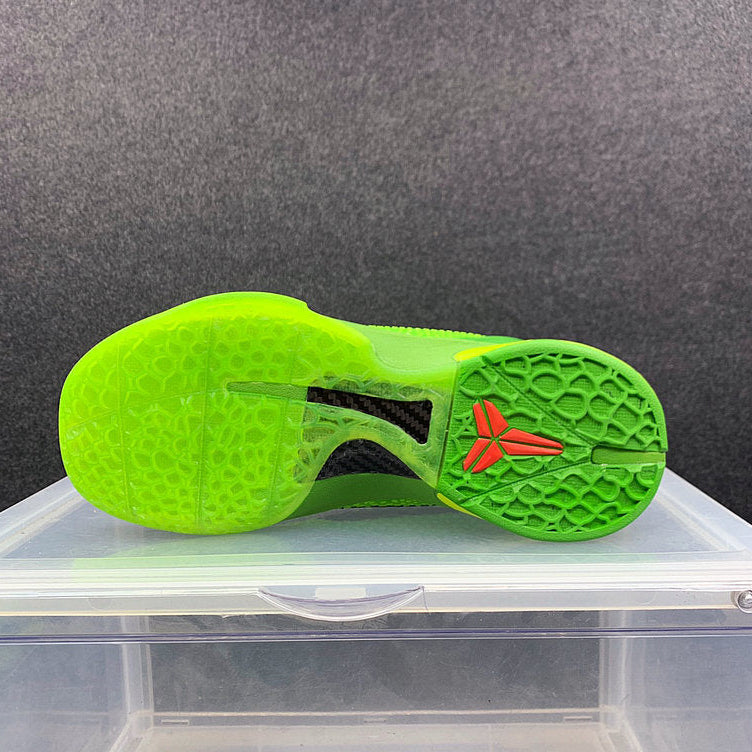 Nike Kobe 6 Protro Grinch basketball shoes green and red holiday-inspired design
