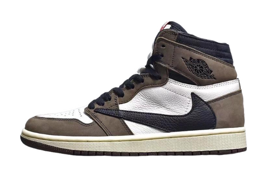 Jordan 1 High Travis Scott sneakers featuring iconic reverse Swoosh and premium design