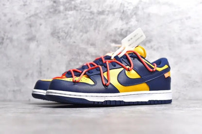 Nike Dunk Off White University Gold navy low top sneaker side view