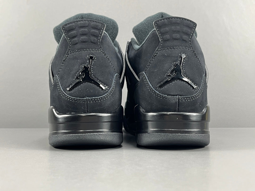 Air Jordan 4 Black Cat sneakers in all-black suede, retro basketball shoes