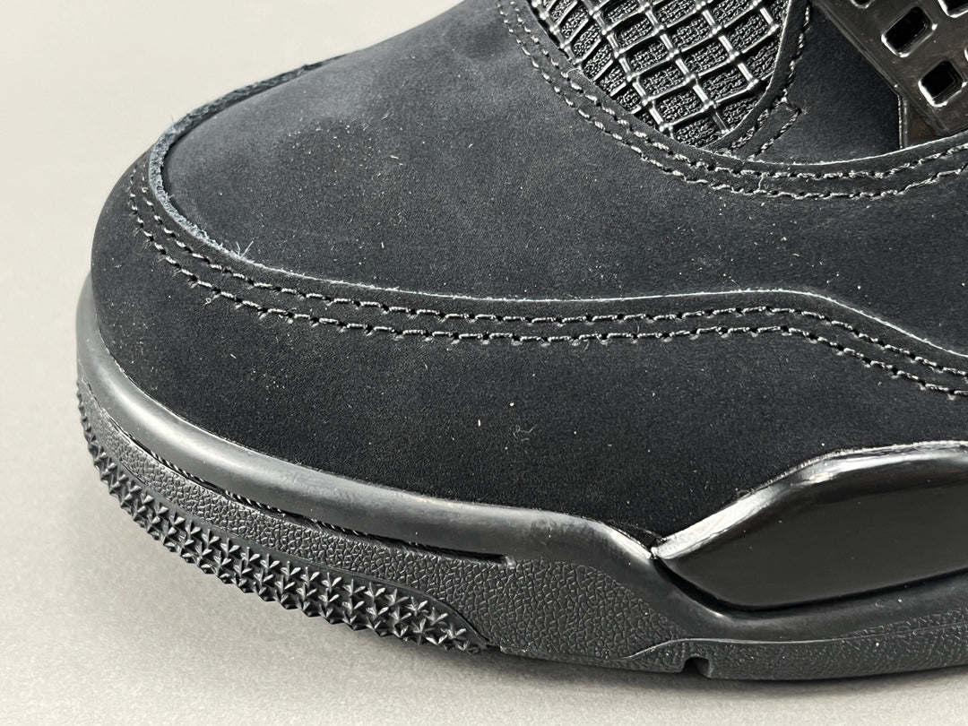 Air Jordan 4 Black Cat sneakers in all-black suede, retro basketball shoes