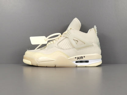 Off-White Jordan 4 Sail sneaker with translucent cage details and zip tie