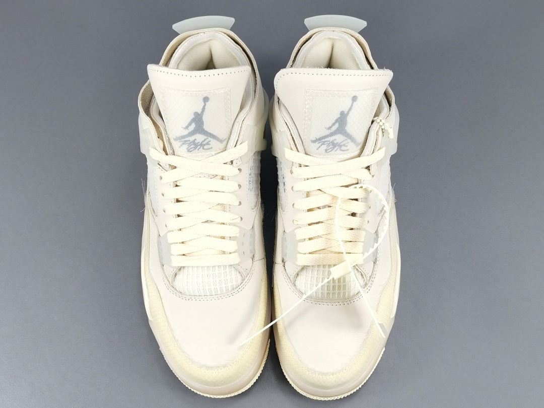 Off-White Jordan 4 Sail sneaker with translucent cage details and zip tie