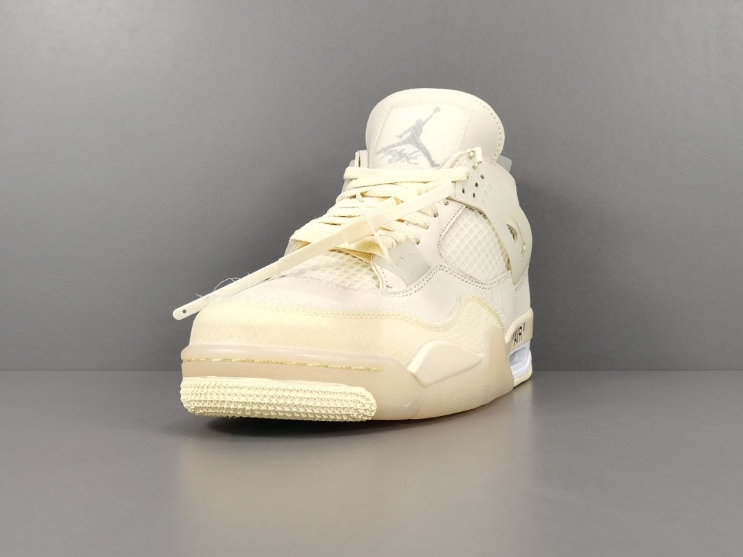 Off-White Jordan 4 Sail sneaker with translucent cage details and zip tie