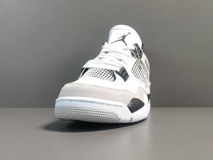 Air Jordan 4 Military Black sneakers with white leather and black accents, retro basketball shoes