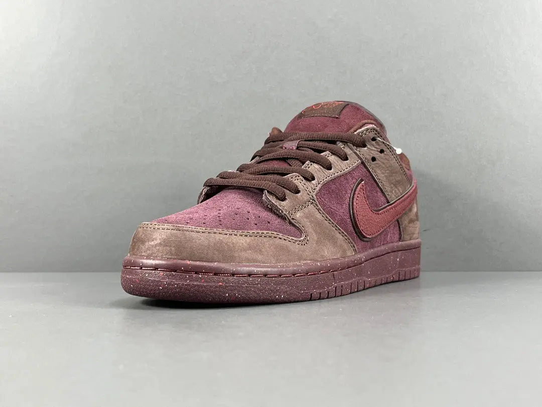 Nike SB Dunk City of Love Burgundy Crush sneakers side view premium burgundy suede