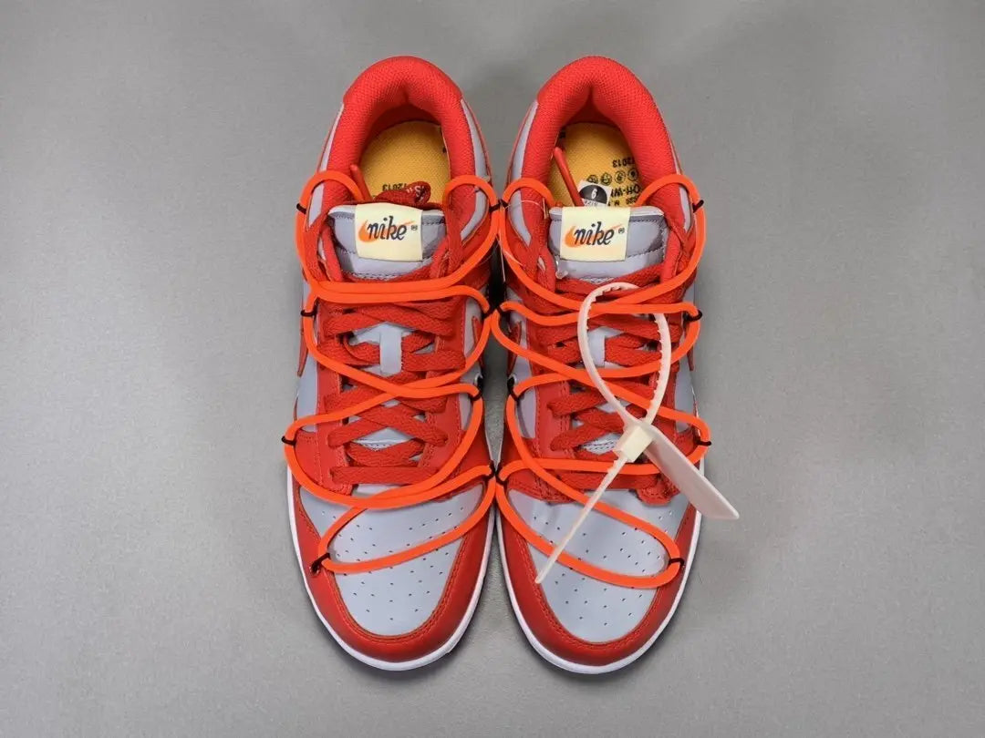 Nike Dunk Off White University Red grey low top sneaker side view