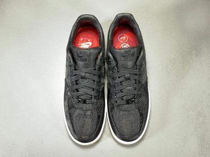 White Nike Air Force 1 x Fragment CLOT collaboration sneaker with logos
