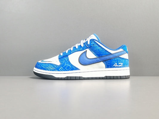Nike Dunk Low “Jackie Robinson” sneaker with black, grey, and royal blue accents honoring the baseball legend
