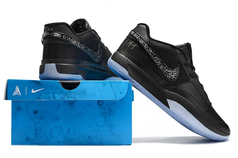 nike ja 1 x swarovski midnight basketball shoes side view with sparkling accents and dark midnight colorway