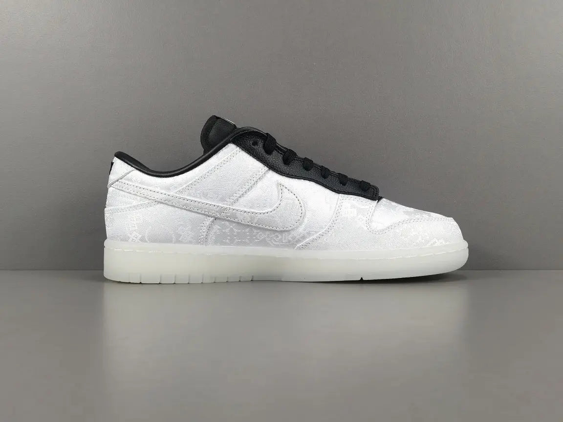 Nike Dunk Fragment White triple white low top sneaker clean side view