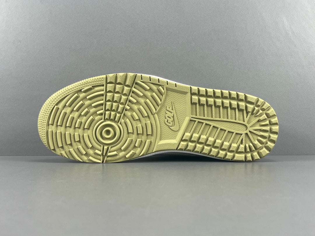 "Air Jordan 1 Low Golf x Travis Scott 'Neutral Olive' sneakers featuring olive nubuck base, off-white leather overlays, black reverse Swoosh, and Cactus Jack branding." citeturn0search0 