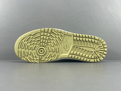 "Air Jordan 1 Low Golf x Travis Scott 'Neutral Olive' sneakers featuring olive nubuck base, off-white leather overlays, black reverse Swoosh, and Cactus Jack branding." citeturn0search0 