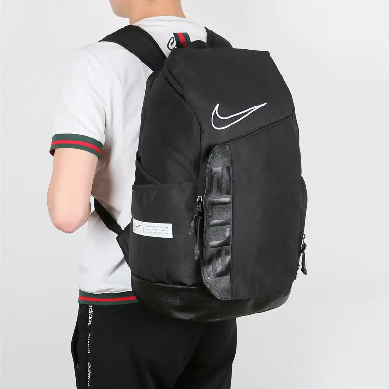 Black Nike Elite Pro basketball backpack with multiple compartments and padded straps
