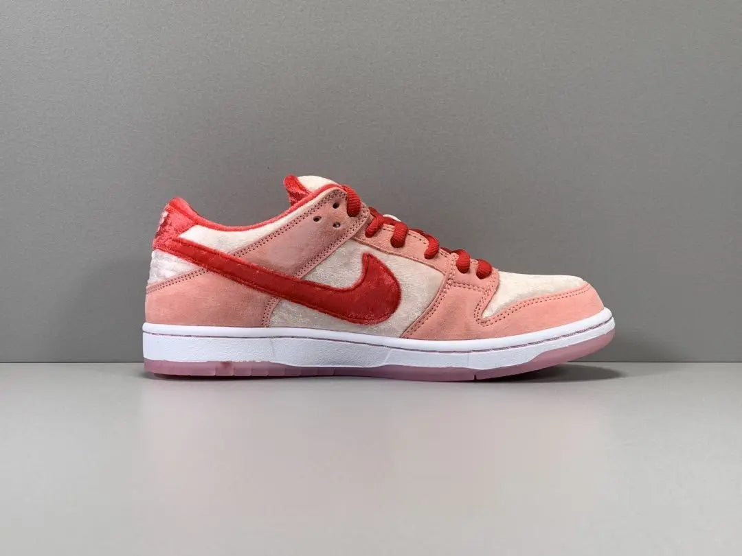 Nike SB Dunk Low Strangelove Skateboards pink velvet sneaker with heart embroidery limited edition Valentine’s Day collaboration